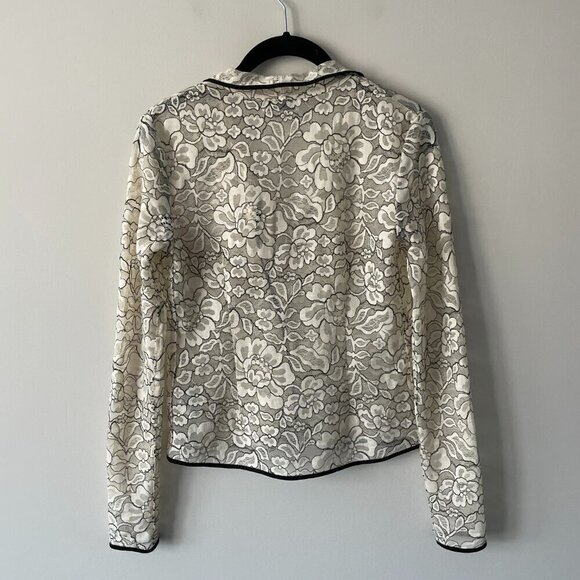 Aritzia Babaton Floral Lace Long Sleeve Casual Sheer Blouse White Black XXS - Picture 3 of 8